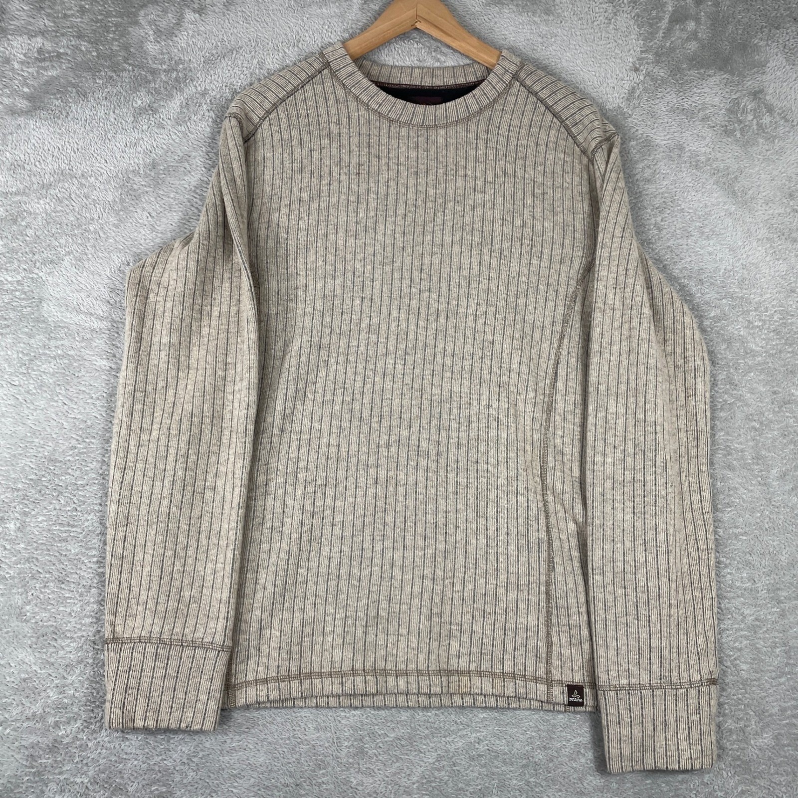 Prana Owen Crew Sweater Mens Large Gray Wool Blend Ribbed Knit Pullover